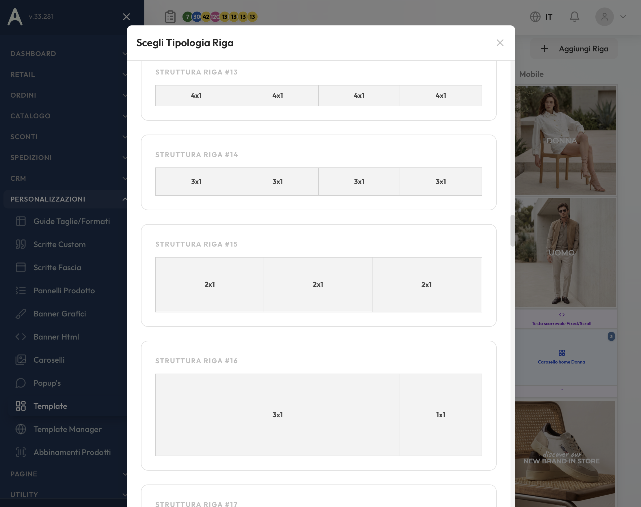 Editor template homepage a linee con banner caroselli html