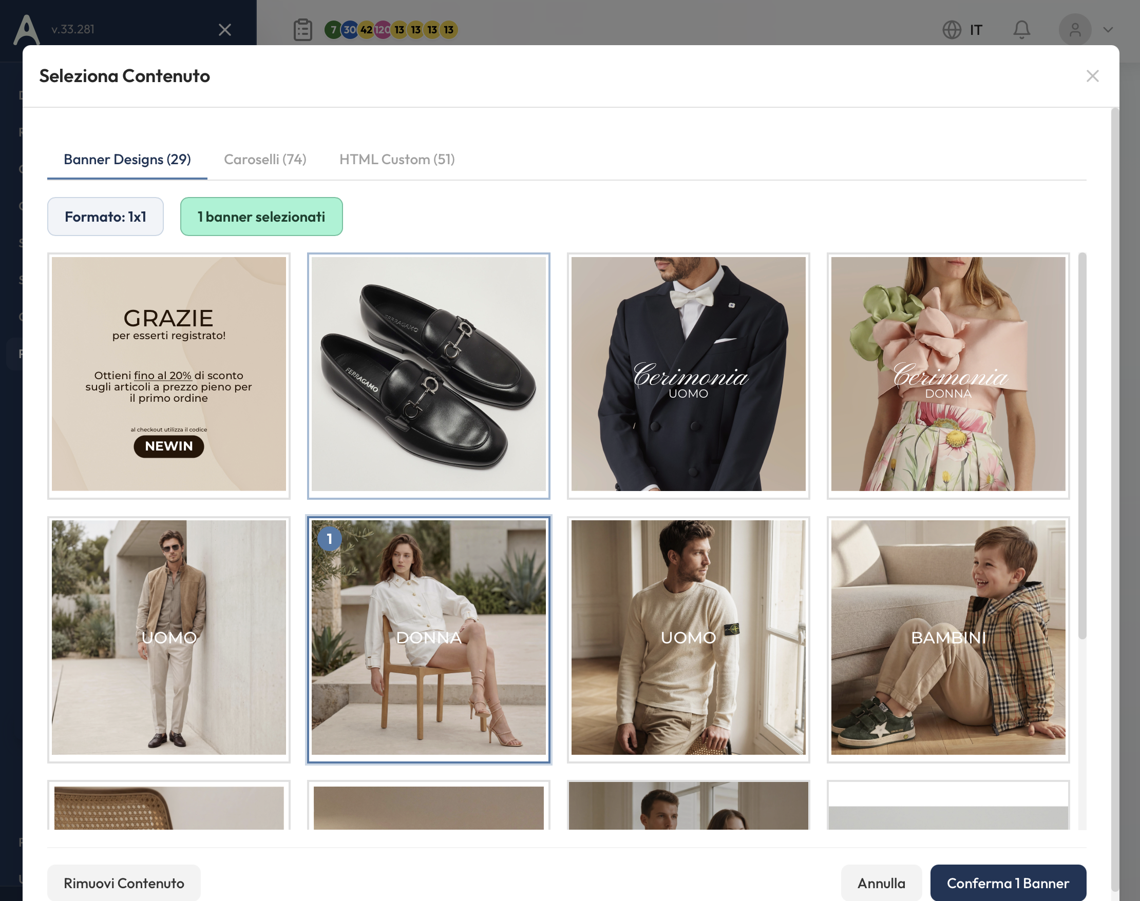 Editor template homepage a linee con banner caroselli html