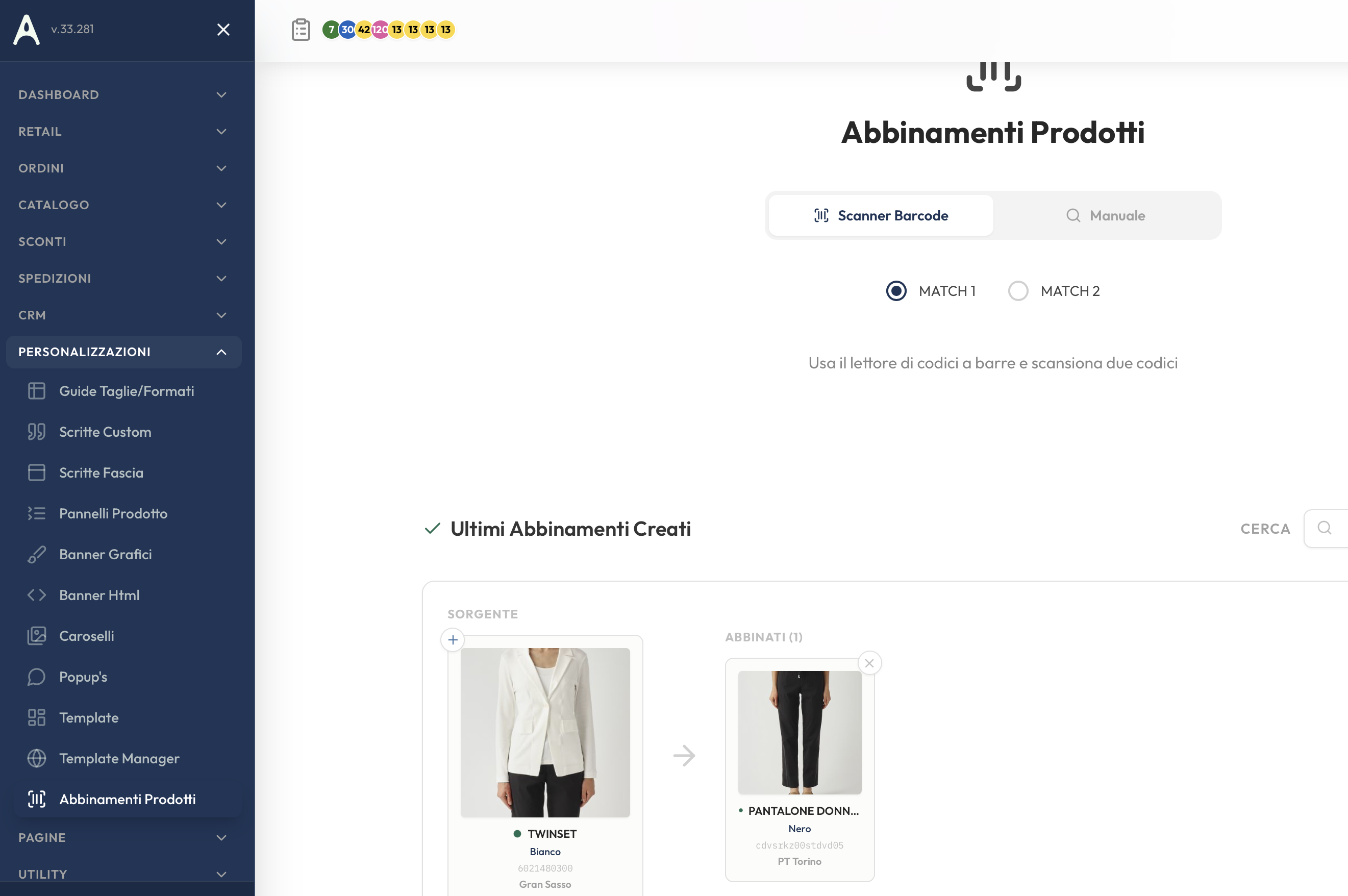 Abbinamenti prodotti: scanner barcode e selezione manuale per cross-sell