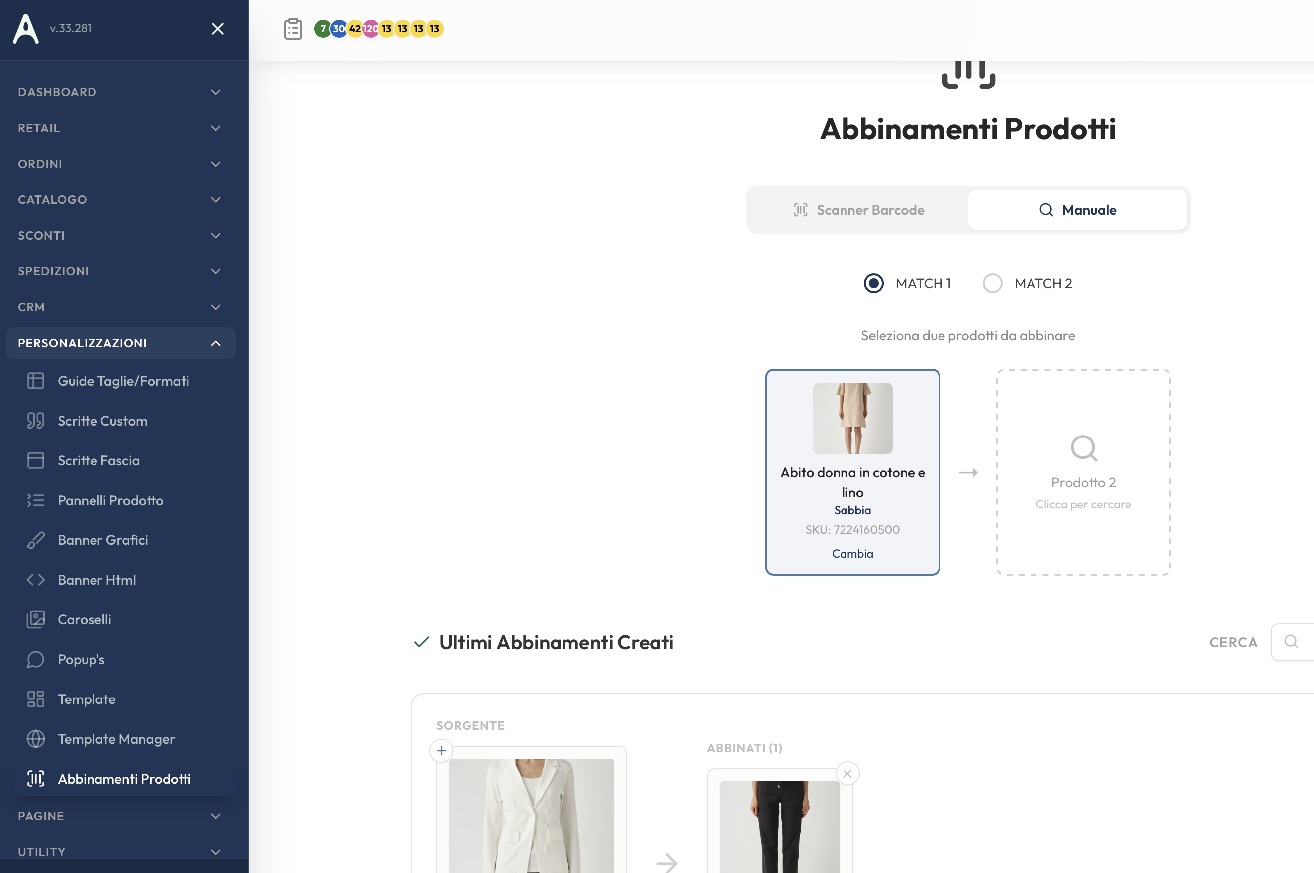 Abbinamenti prodotti: scanner barcode e selezione manuale per cross-sell