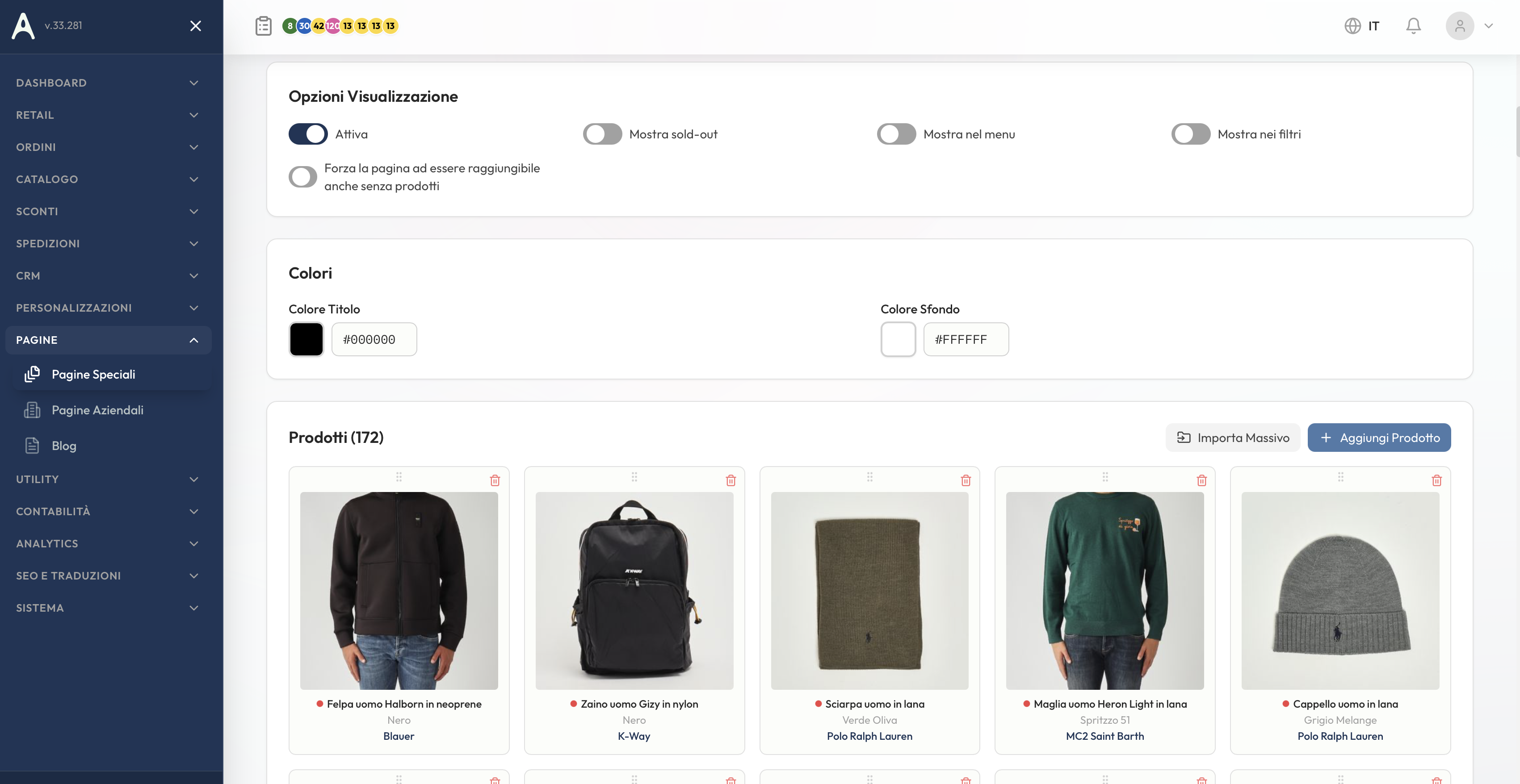 Pagine speciali con tre modalità di selezione prodotti
