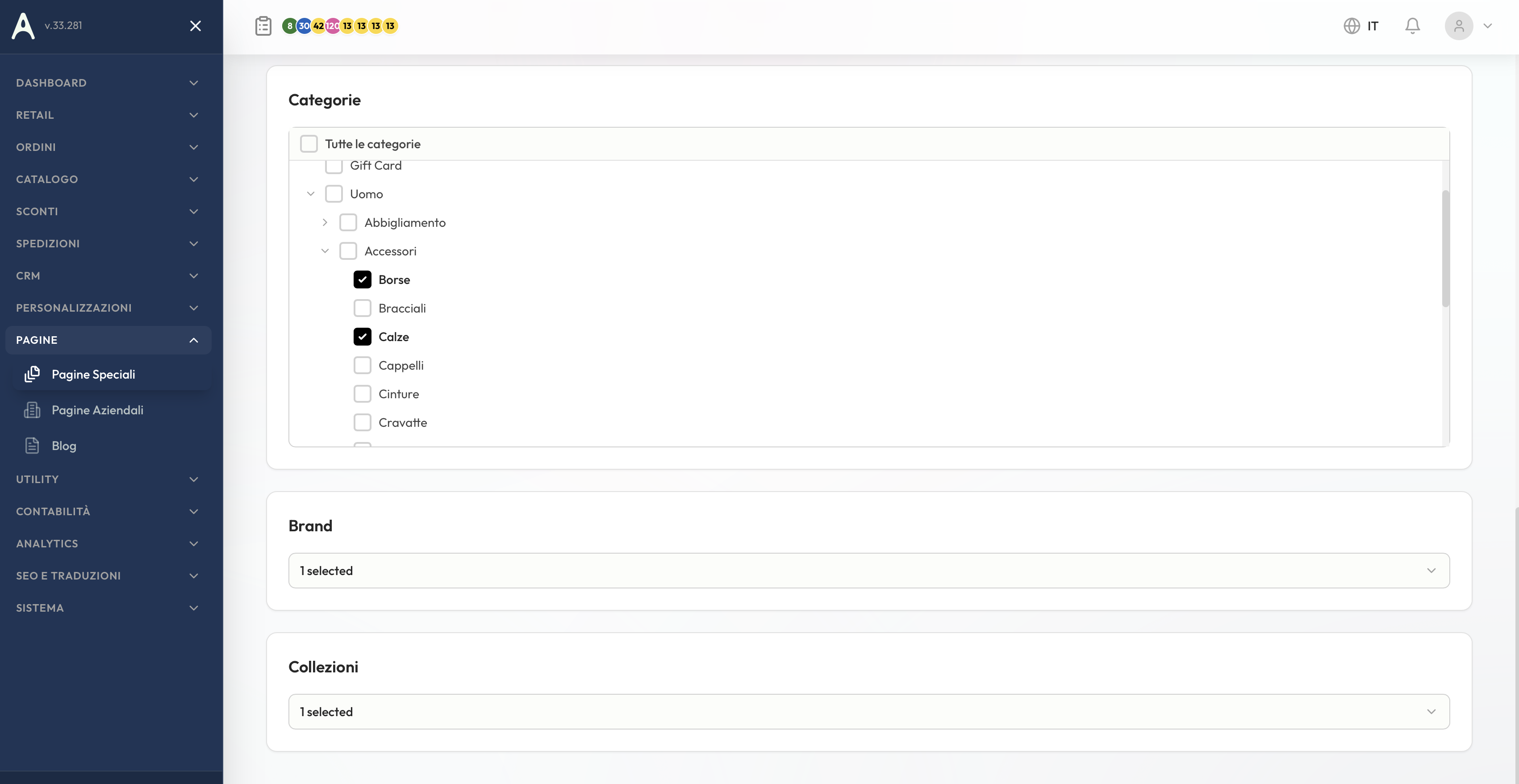 Pagine speciali con tre modalità di selezione prodotti